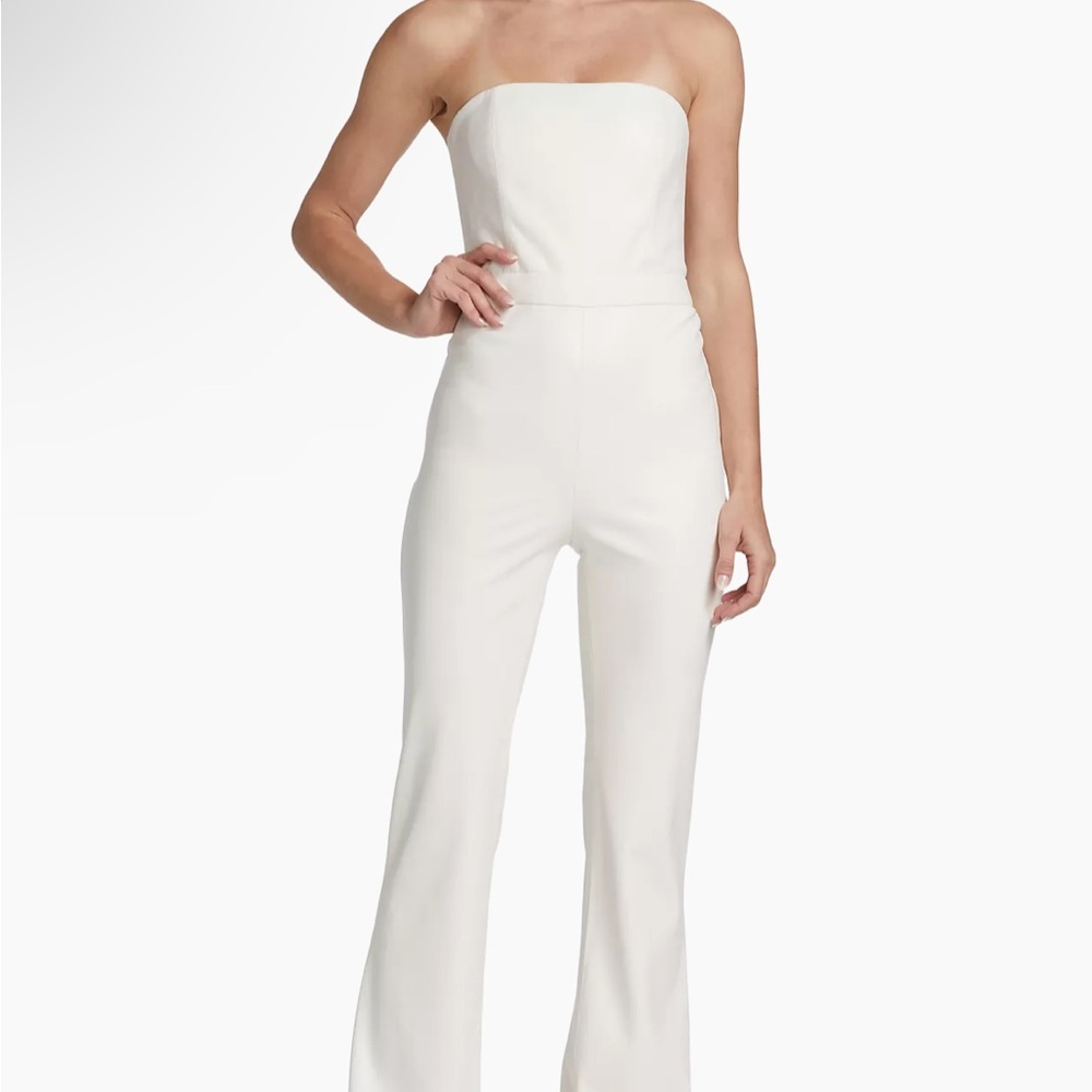 NEW Alice + Olivia Lavera Faux Leather Strapless Flare Jumpsuit